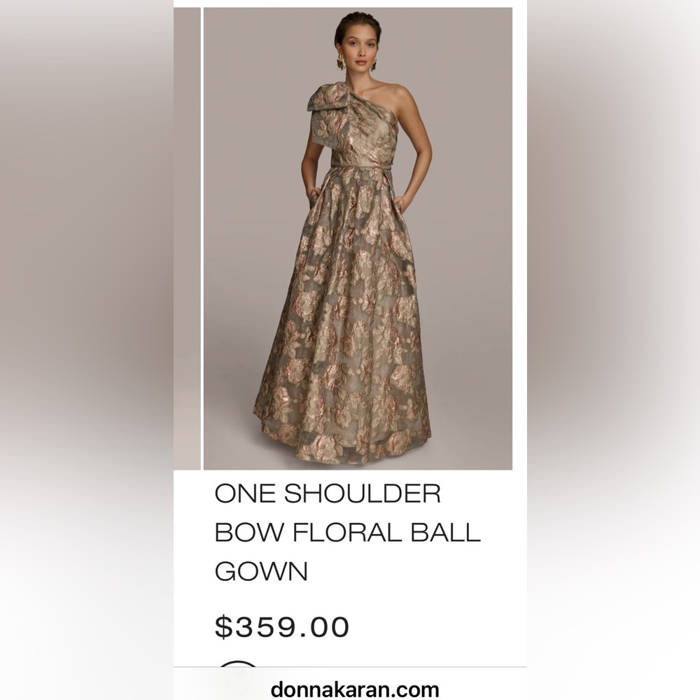 Donna Karan Metallic Floral One-Shoulder Gown
